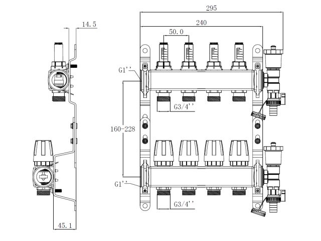 Коллекторная группа AVE136, 4 вых. AV Engineering (PRO серия Для теплого пола и водоснабжения)
