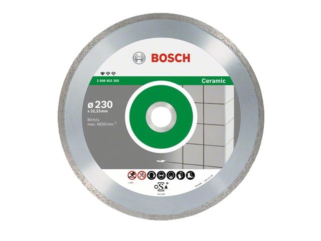 Алмазный круг 230х22,23 мм по керамике сплошн. Standard for Ceramic BOSCH (сухая резка)