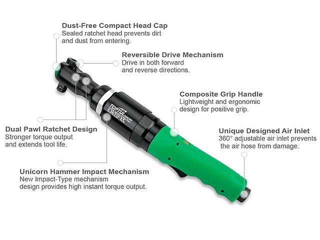 Пневмогайковерт-трещотка 1/2″163Nm SUPER DUTY TOPTUL (KAAL1612)