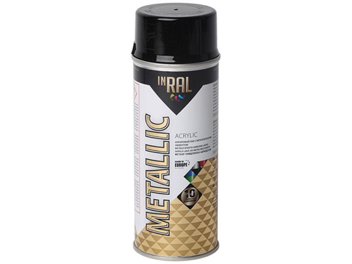 Лак на акриловой основе черный INRAL METALLIC SPRAY 400мл