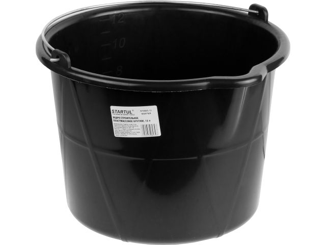 Ведро строительное 12 л пластм. круглое STARTUL MASTER (ST0803-12) (с мерной шкалой и носиком, усилено доп.ребрами жесткости)