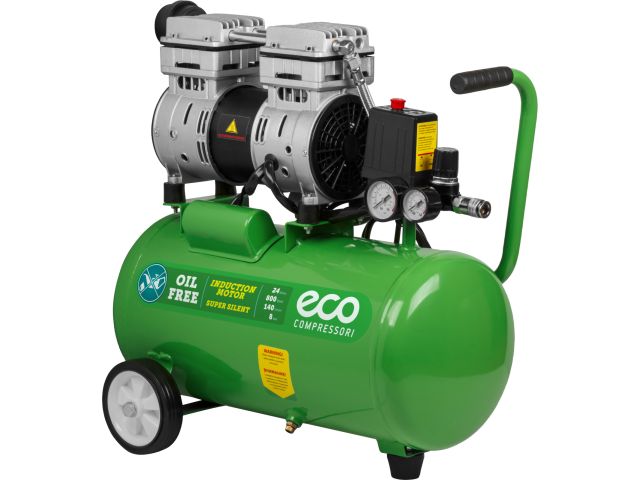 Компрессор ECO AE-25-OF1 безмасляный (140 л/мин, 8 атм, коаксиальный, безмасляный, ресив. 24 л, 220 В, 0,8 кВт)