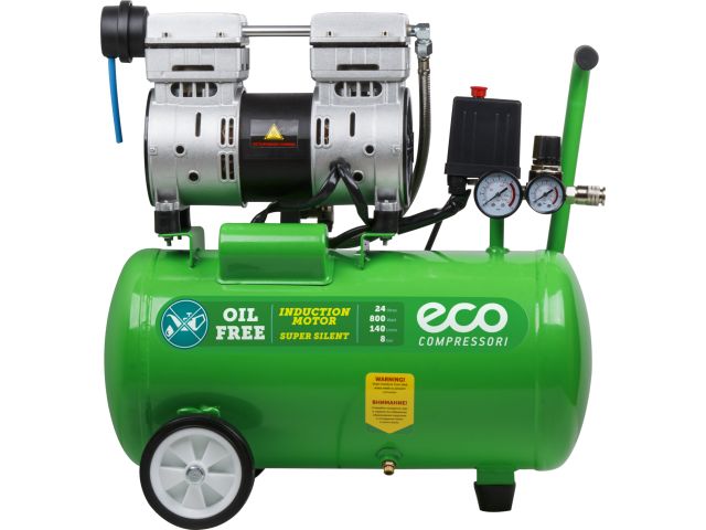 Компрессор ECO AE-25-OF1 безмасляный (140 л/мин, 8 атм, коаксиальный, безмасляный, ресив. 24 л, 220 В, 0,8 кВт)