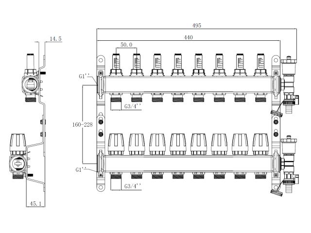 Коллекторная группа AVE136, 8 вых. AV Engineering (PRO серия Для теплого пола и водоснабжения)
