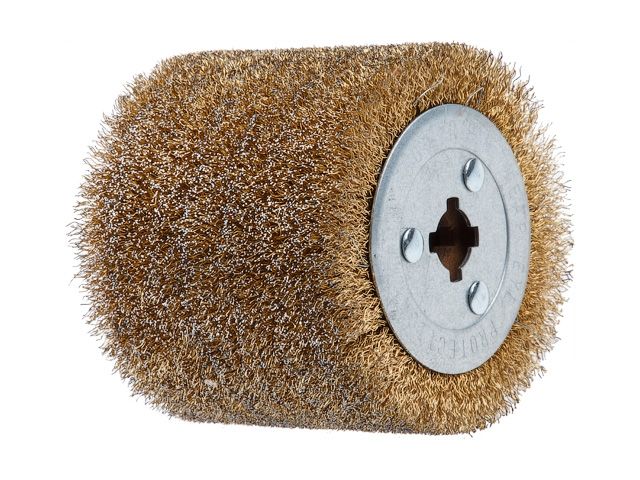 Щетка стальная с латунным покрытием 100х120 мм 0,3 мм WORTEX для WS 1012 S (диаметр 120 мм, ширина 100 мм, посадочный диаметр 19 мм, проволо
