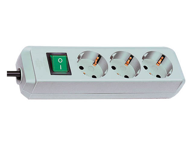 Удлинитель 1.5м (3 роз., 3.3кВт, с/з, выкл., ПВС) светло-серый Brennenstuhl Eco-Line