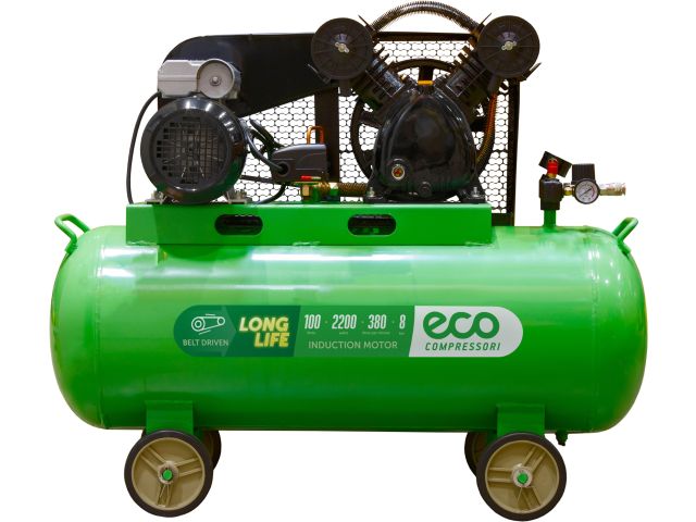 Компрессор ECO AE-1005-B1 ременной (380 л/мин, 8 атм, ременной, масляный, ресив. 100 л, 220 В, 2.20 кВт)