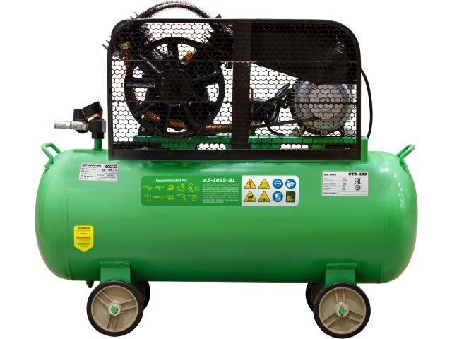 Компрессор ECO AE-1005-B1 ременной (380 л/мин, 8 атм, ременной, масляный, ресив. 100 л, 220 В, 2.20 кВт)