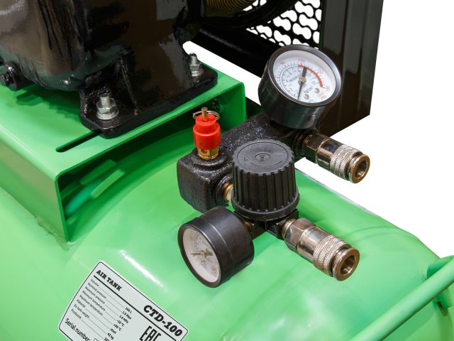 Компрессор ECO AE-1005-B1 ременной (380 л/мин, 8 атм, ременной, масляный, ресив. 100 л, 220 В, 2.20 кВт)