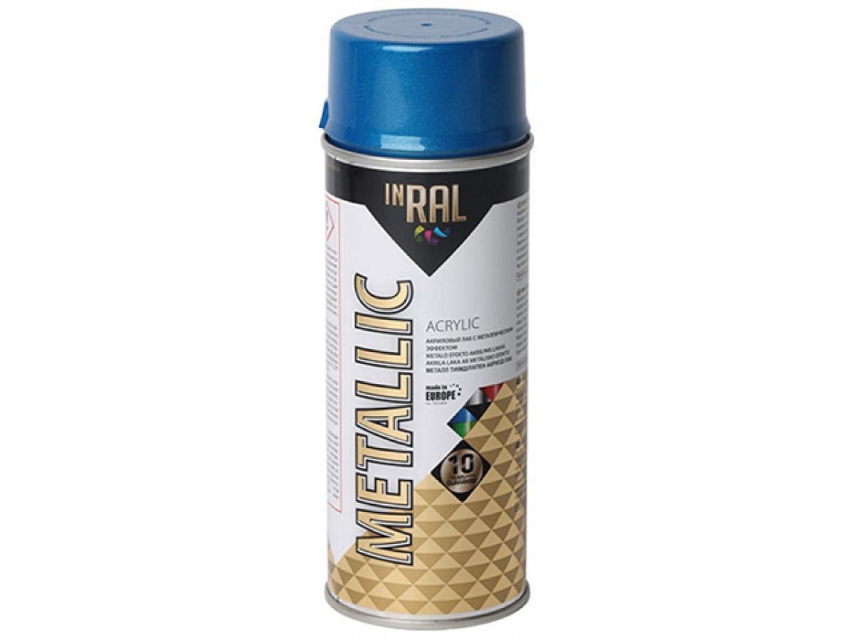 Лак на акриловой основе синий INRAL METALLIC SPRAY 400мл