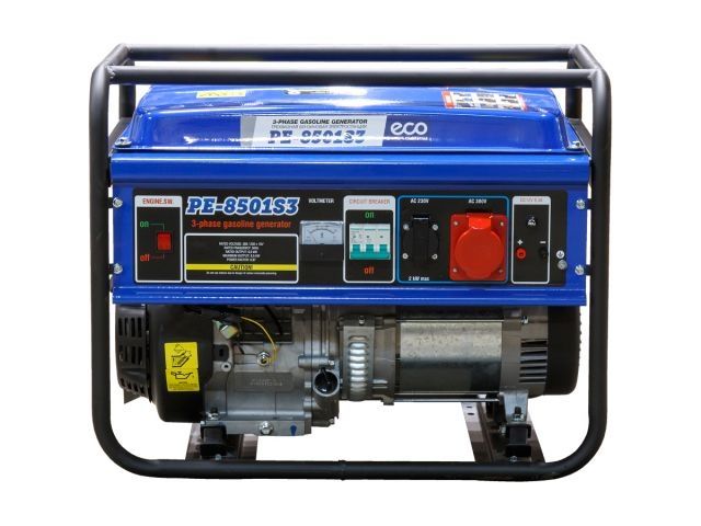 Электростанция 3-х фазная (генератор бензиновый) ECO PE-8501S3 (6,5/2,1 кВт, 380/220 В, бак 25.0 л, вес 74.1 кг)