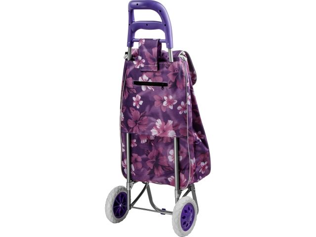 Сумка-тележка хозяйственная на колесах 30 кг, фиолетовая, цветы, PERFECTO LINEA