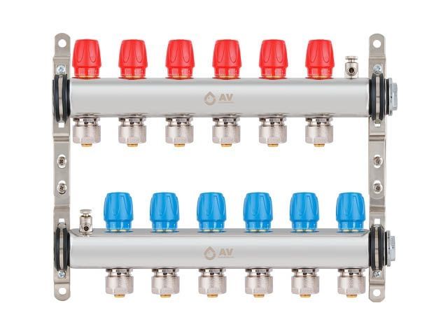 Коллекторная группа AVE135, 6 вых. AV Engineering (Для водоснабжения и отопления (радиаторы). Не для теплого пола)