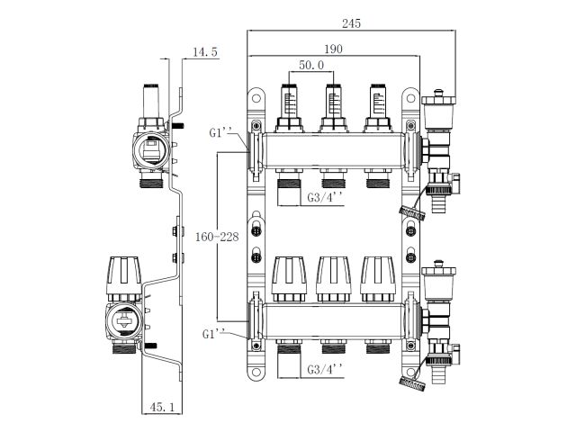 Коллекторная группа AVE136, 3 вых. AV Engineering (PRO серия Для теплого пола и водоснабжения)