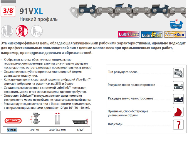 Цепь 40 см 16″ 3/8″ LP 1.3 мм 57 зв. 91VXL OREGON