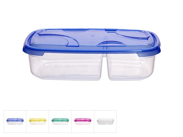 Контейнер пласт. прямоуг. 0.9 + 0.5 л, с крышкой, Frigo Plus, DRINA (265x170x65, цвета в ассортименте, подходит для хранения пищ.пр-тов)