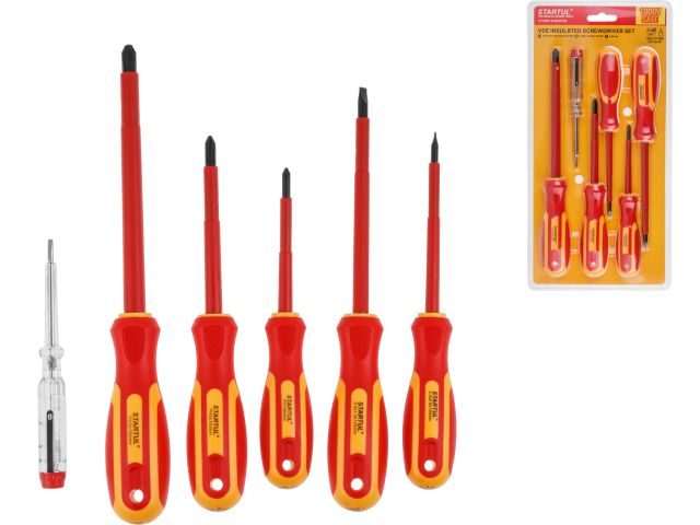 Набор отверток диэлектрических 6шт STARTUL MASTER (ST3051-6) (Комплект: SL4.0х0.8х100мм, SL5.5х1.0х125мм, PH1х80мм, PH2х100мм,  PH3х150мм, т