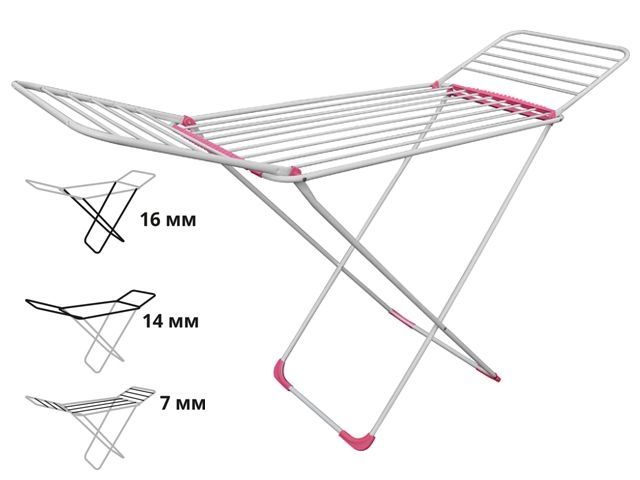 Сушилка для белья напольная, 18м, серия Gloria, бело-розовая, PERFECTO LINEA (Сушильное полотно - 18 метров, размер 176х55х92.)