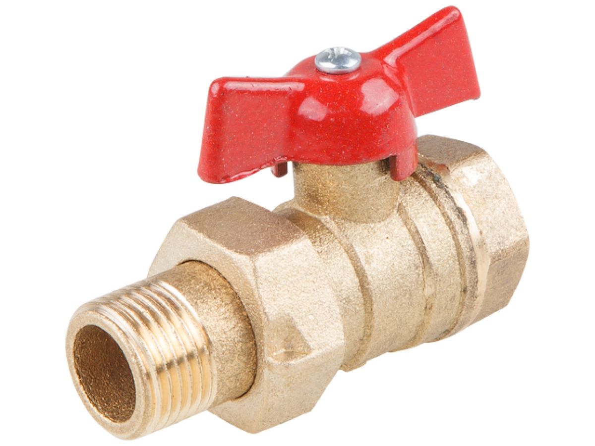 Кран шаровый 1/2" нар.-вн. бабочка (со сгоном) PN1,6 МПа; 11Б27п9, Цветлит