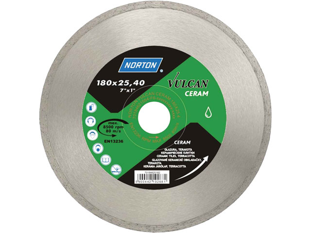 Алмазный круг 180х22.2 мм по керамике сплошн. VULCAN TILE NORTON