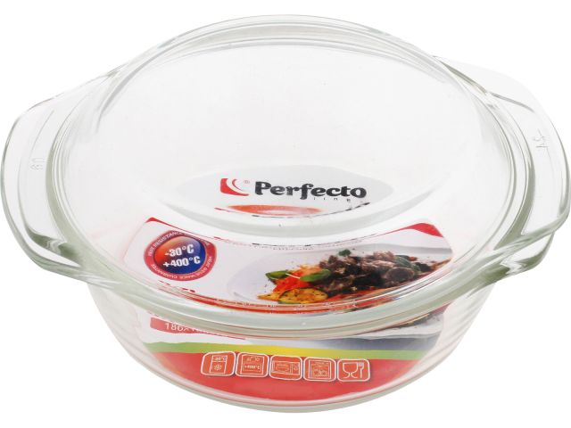Кастрюля из жаропрочного стекла, 0.7 л, с крышкой, 186х160х79 мм, PERFECTO LINEA