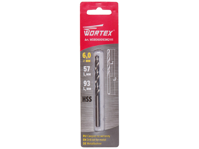 Сверло по металлу ц/х 6.0х57х93 мм HSS WORTEX