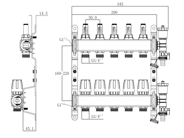 Коллекторная группа AVE136, 5 вых. AV Engineering (PRO серия Для теплого пола и водоснабжения)