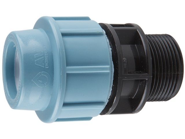 Ниппель 20 х 1/2" нар. (для ПЭ труб), AV Engineering (Полипропилен, макс.  16 бар, макс.  40 °С)