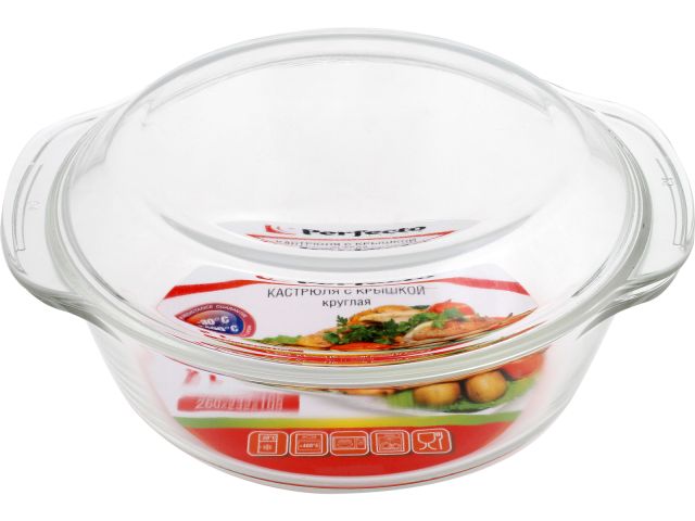 Кастрюля из жаропрочного стекла, 2.0 л, с крышкой, 260х232х105 мм, PERFECTO LINEA