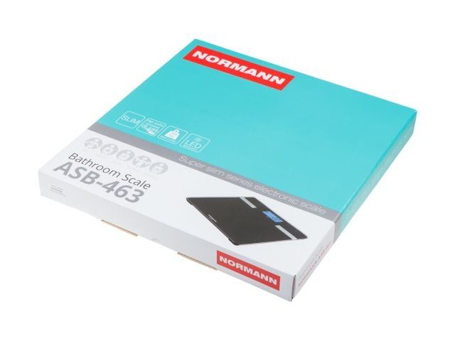 Весы напольные ASB-463 NORMANN (180 кг; стекло 6 мм; дисплей 73х34 мм с подсветкой; изм-ние уровня воды,жира, мышечной массы)