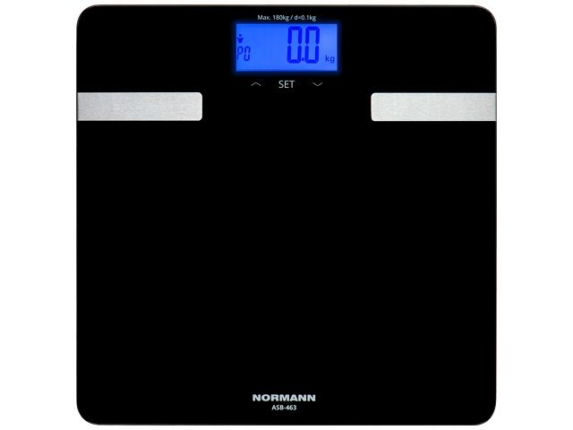 Весы напольные ASB-463 NORMANN (180 кг; стекло 6 мм; дисплей 73х34 мм с подсветкой; изм-ние уровня воды,жира, мышечной массы)