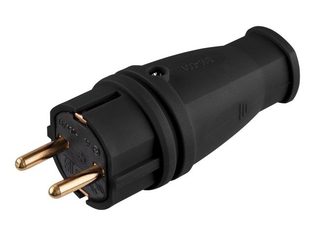 Вилка (с/з, 16А, 250В) каучук, черная Юпитер (В16-001)