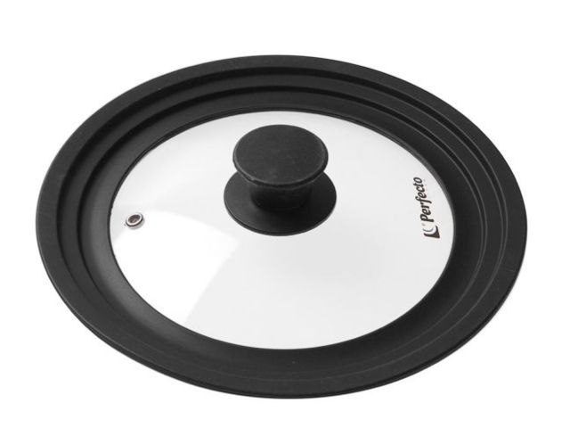 Крышка стеклянная, 240-260-280 мм, с силиконовым ободом, круглая, черная, PERFECTO LINEA (Универсальная модель сразу трёх размеров!)