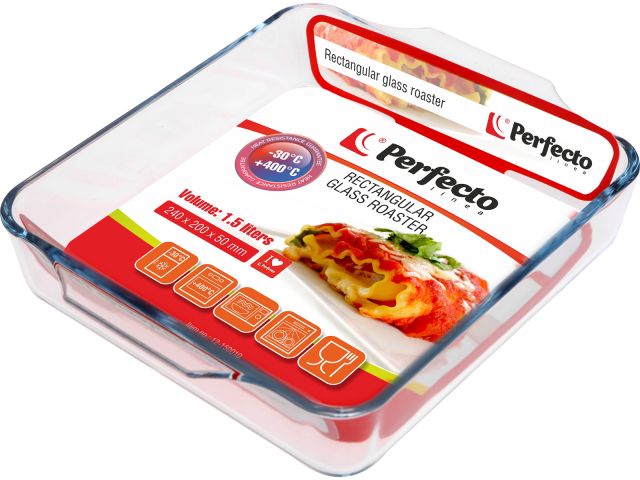 Форма из жаропрочного стекла, 1.5 л, прямоугольная, 240х200х50 мм, PERFECTO LINEA
