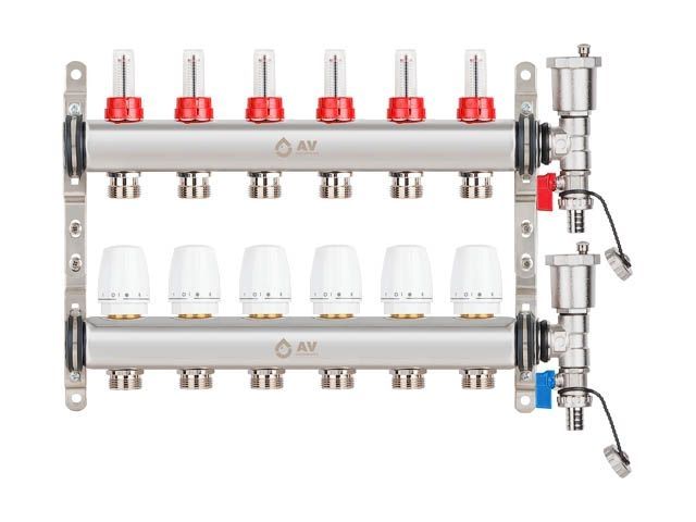 Коллекторная группа AVE136, 6 вых. AV Engineering (PRO серия Для теплого пола и водоснабжения)