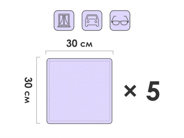 Набор салфеток из микрофибры 5 шт., 30х30 см, Универсальная, PERFECTO LINEA