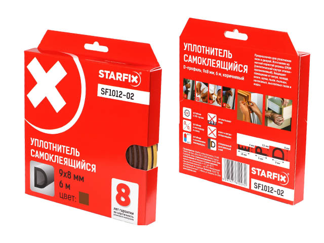 Уплотнитель «D» коричневый 9х8мм 6м (сдвоенный профиль 2х3м) STARFIX