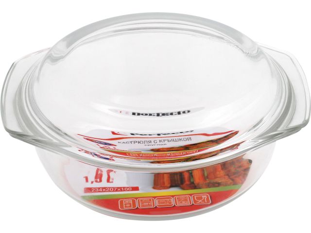 Кастрюля из жаропрочного стекла, 1.5 л, с крышкой, 234х207х100 мм, PERFECTO LINEA