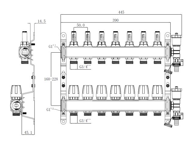 Коллекторная группа AVE136, 7 вых. AV Engineering (PRO серия Для теплого пола и водоснабжения)