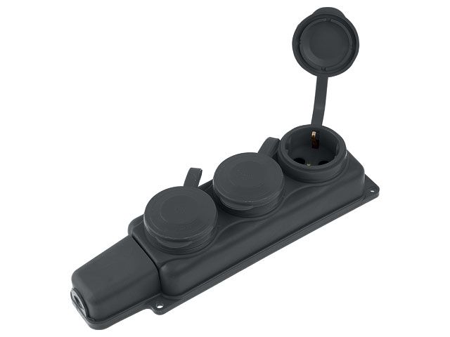 Розетка 3-ая переносная (с/з, 16А, 250В, брызг. защ.) каучук, черная, Юпитер (РП16-334)