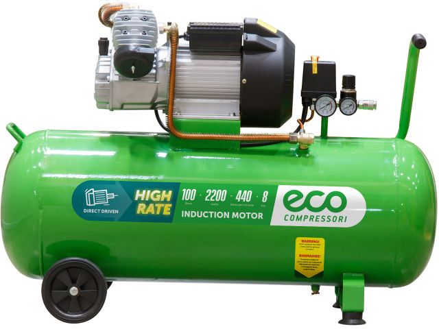 Компрессор ECO AE-1005-3 коаксиальный (440 л/мин, 8 атм, коаксиальный, масляный, ресив. 100 л, 220 В, 2.20 кВт)