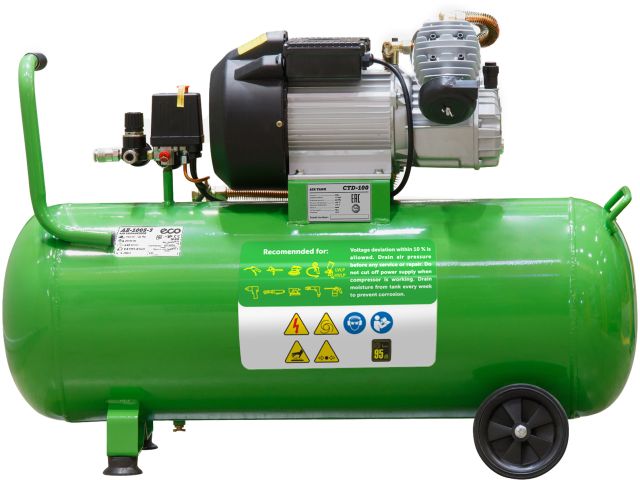 Компрессор ECO AE-1005-3 коаксиальный (440 л/мин, 8 атм, коаксиальный, масляный, ресив. 100 л, 220 В, 2.20 кВт)