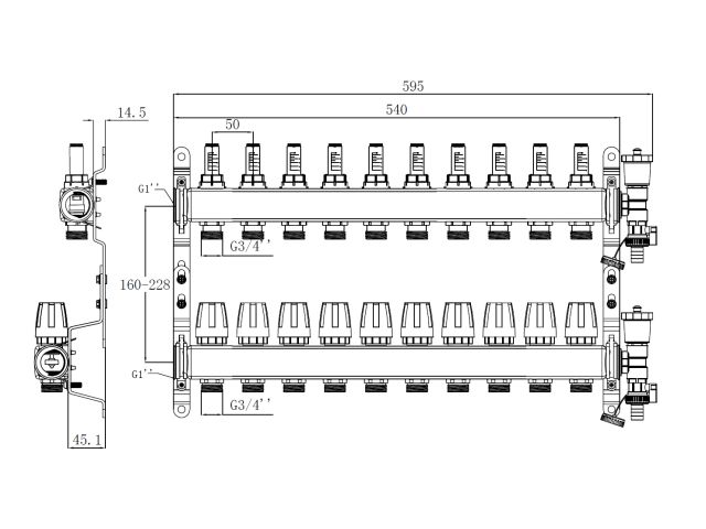 Коллекторная группа AVE136, 10 вых. AV Engineering (PRO серия Для теплого пола и водоснабжения)