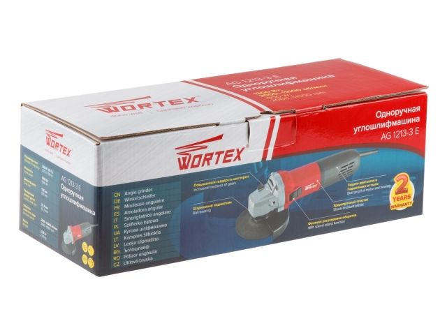 Одноручная углошлифмашина WORTEX AG 1213-3 E в кор. 1300 Вт, 125 мм, 2000-11000 об/мин (рег. об., пылезащита двигателя и подшипника)