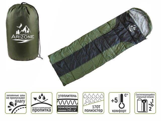 Спальный мешок Coyote (Койот), ARIZONE (длина: 190+30 см, ширина: 75 см, состегивается)