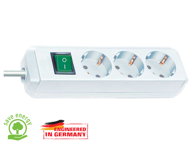 Удлинитель 1.5м (3 роз., 3.3кВт, с/з, выкл., ПВС) белый Brennenstuhl Eco-Line
