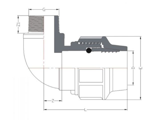 Колено 25 х 3/4" нар. (для ПЭ труб), AV Engineering (Полипропилен, макс.  16 бар, макс.  40 °С)