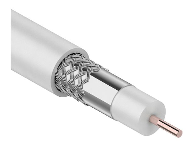 Кабель RG-6U (75 Ом), CCS/Al/Al 48 % (бухта 100 м) белый PROconnect (Телевизионный кабель для подключения систем телевидения)