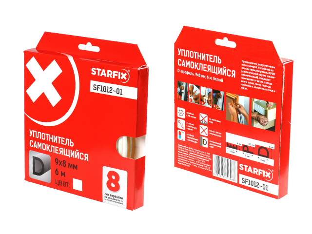 Уплотнитель «D» белый 9х8мм 6м (сдвоенный профиль 2х3м) STARFIX