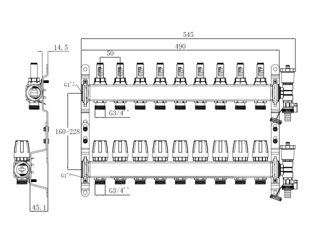 Коллекторная группа AVE136, 9 вых. AV Engineering (PRO серия Для теплого пола и водоснабжения)